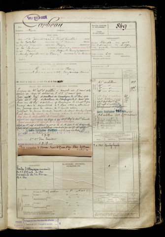 Corbeau, René, né le 12 janvier 1900 à Vendhuile (Aisne), classe 1920, matricule n° 849, Bureau de recrutement de Péronne
