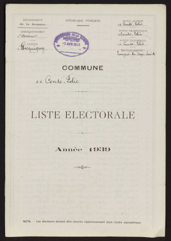 Liste électorale : Condé-Folie