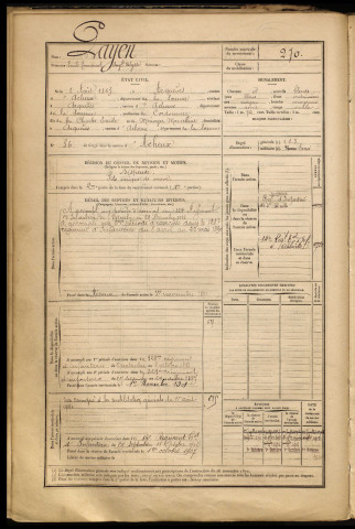 Payen, Emile Emmanuel Auguste Ulysse, né le 02 août 1867 à Arquèves (Somme), classe 1887, matricule n° 270, Bureau de recrutement d'Abbeville