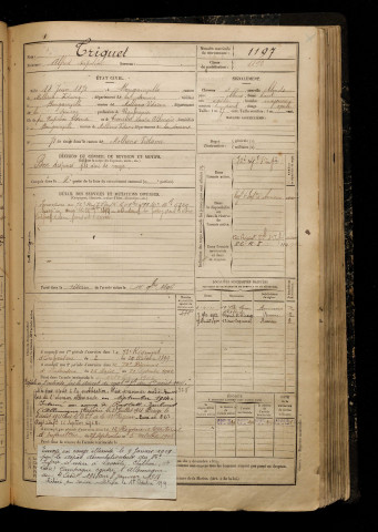 Triquet, Alfred Napoléon, né le 18 juin 1872 à Bougainville (Somme), classe 1892, matricule n° 1197, Bureau de recrutement d'Amiens