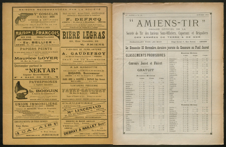 Amiens-tir, organe officiel de l'amicale des anciens sous-officiers, caporaux et soldats d'Amiens, numéro 10 (octobre 1912)
