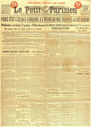 Journal "Le Petit Parisien" n° 15.259 du lundi 18 novembre 1918