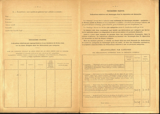 Bray-sur-Somme. Demande d'indemnisation des dommages de guerre : dossier Tourbier-Tourbier Agénor