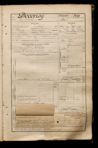 Decerisy, Clovis Constantin, né le 23 mars 1871 à Chipilly (Somme), classe 1891, matricule n° 345, Bureau de recrutement de Péronne