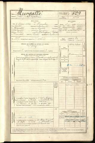 Murgallé, Jules Jean Baptiste, né le 05 mars 1864 à Hamelet (Somme, France), classe 1884, matricule n° 529, Bureau de recrutement d'Amiens