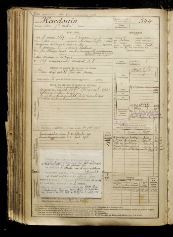 Hardouin, Léon Joseph André, né le 17 mars 1879 à Rouen (Seine-Maritime), classe 1899, matricule n° 344, Bureau de recrutement d'Amiens