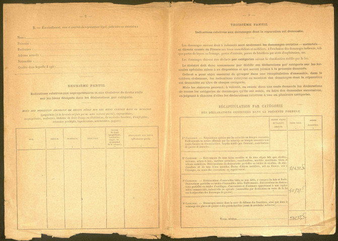 Longueval. Demande d'indemnisation des dommages de guerre : dossier Audegond-Auchard