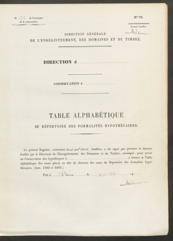 Table du répertoire des formalités, de Dutka à Neutre, registre n° 61 (Conservation des hypothèques de Montdidier)