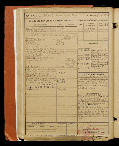 Tronet, François Léopold Iréné, né le 09 mars 1893 à Bernâtre (Somme), classe 1913, matricule n° 789, Bureau de recrutement d'Abbeville