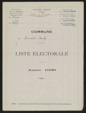 Liste électorale : Tincourt-Boucly, Section de Tincourt
