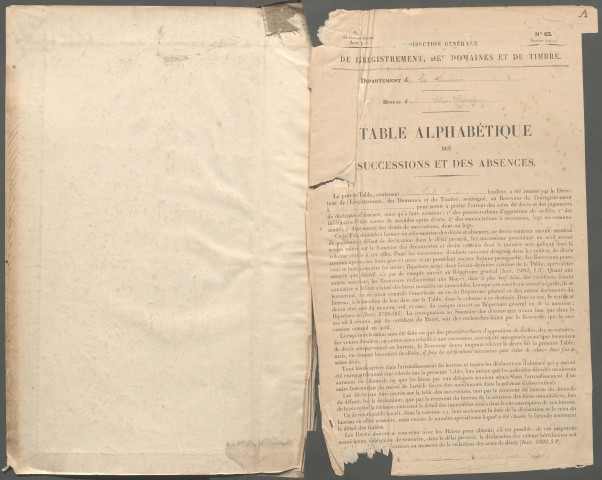 Table des successions et absences du bureau de Villers-Bocage
