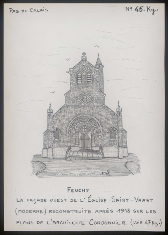 Feuchy (Pas-de-Calais) : façade ouest de l'église Saint-Vaast - (Reproduction interdite sans autorisation - © Claude Piette)