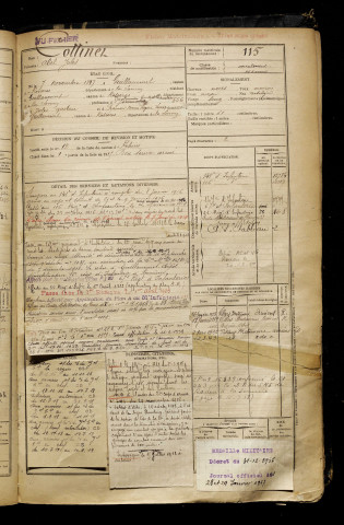 Cottinet, Abel Jules, né le 07 novembre 1897 à Guillaucourt (Somme), classe 1917, matricule n° 115, Bureau de recrutement de Péronne