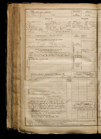 Marquant, Clovis Eugène, né le 05 août 1872 à Amiens (Somme), classe 1892, matricule n° 960, Bureau de recrutement d'Amiens