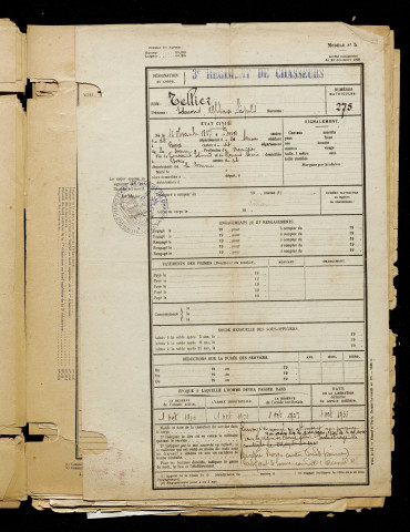 Tellier, Edmond Alphonse Léopold, né le 16 novembre 1887 à Boves (Somme), classe 1907, matricule n° 275, Bureau de recrutement d'Amiens
