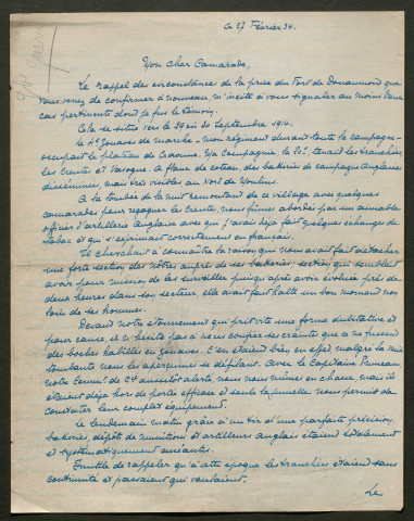 Témoignage de Cherest, André et correspondance avec Jacques Péricard