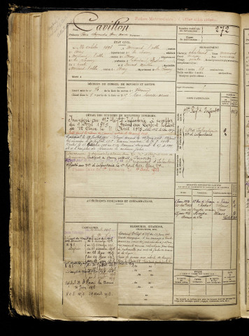 Cavillon, Pierre Alexandre Henri Marie, né le 24 octobre 1896 à Méricourt-l'Abbé (Somme), classe 1916, matricule n° 272, Bureau de recrutement de Péronne