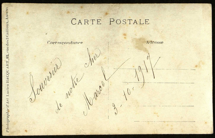 Portrait de Fernand Dubois et Marcel Toulmonde. Au dos inscription "Souvenir de notre cher Marcel 3-10-1917"