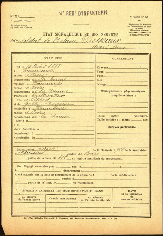 Desseaux, Henri Louis, né le 14 août 1888 à Fouencamps (Somme), classe 1908, matricule n° 612, Bureau de recrutement d'Amiens