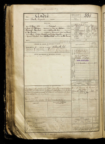 André, Charles Auguste, né le 21 mai 1898 à Frévent (Pas-de-Calais), classe 1918, matricule n° 336, Bureau de recrutement d'Abbeville