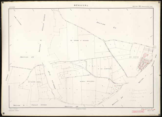 Plan du cadastre rénové - Beauval : section ZS