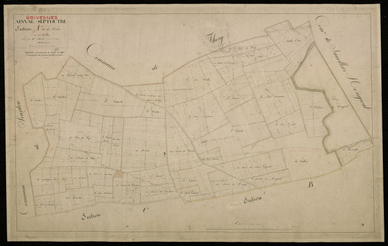 Plan du cadastre napoléonien - Grivesnes (Ainval-Septoutre) : Moulin (Le), A
