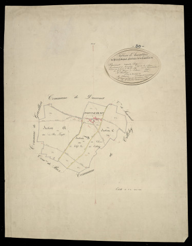 Plan du cadastre napoléonien - Dancourt-Popincourt (Popincourt) : tableau d'assemblage