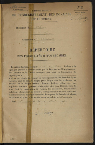 Répertoire des formalités hypothécaires, du 07/05/1927 au 23/06/1927, registre n° 460 (Abbeville)