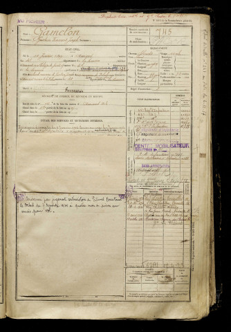 Gamelon, Gustave François Joseph, né le 10 janvier 1897 à Amiens (Somme), classe 1917, matricule n° 745, Bureau de recrutement d'Amiens