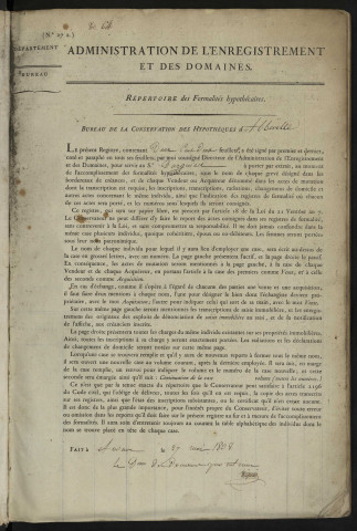Répertoire des formalités hypothécaires, du 18/06/1808 au 15/09/1808, registre n° 064 (Abbeville)