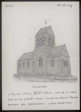 Cauffry (Oise) : église, vue façade sud et du chevêt plat - (Reproduction interdite sans autorisation - © Claude Piette)