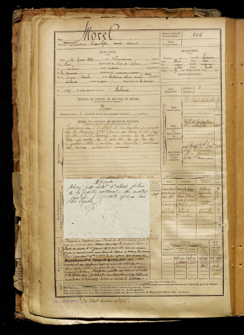 Morel, Gaston Hippolyte Louis, né le 27 juin 1877 à Puisieux (Pas-de-Calais), classe 1897, matricule n° 104, Bureau de recrutement d'Abbeville