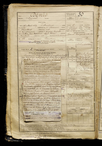 Denis, Marcel, né le 26 mars 1889 à Doullens (Somme), classe 1909, matricule n° 30, Bureau de recrutement d'Abbeville
