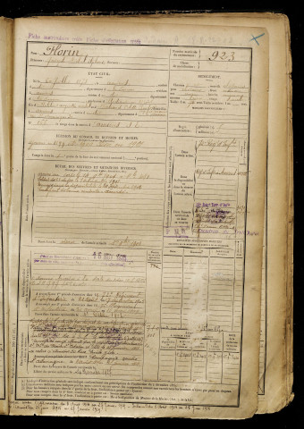 Florin, Joseph Michel Alphonse, né le 20 juillet 1878 à Amiens (Somme), classe 1898, matricule n° 923, Bureau de recrutement d'Amiens