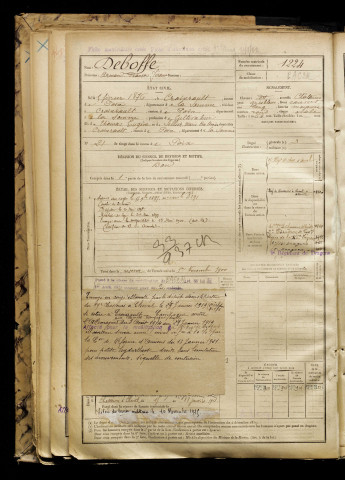 Deboffe, Armand François Jérome, né le 05 février 1876 à Croixrault (Somme), classe 1896, matricule n° 1224, Bureau de recrutement d'Amiens