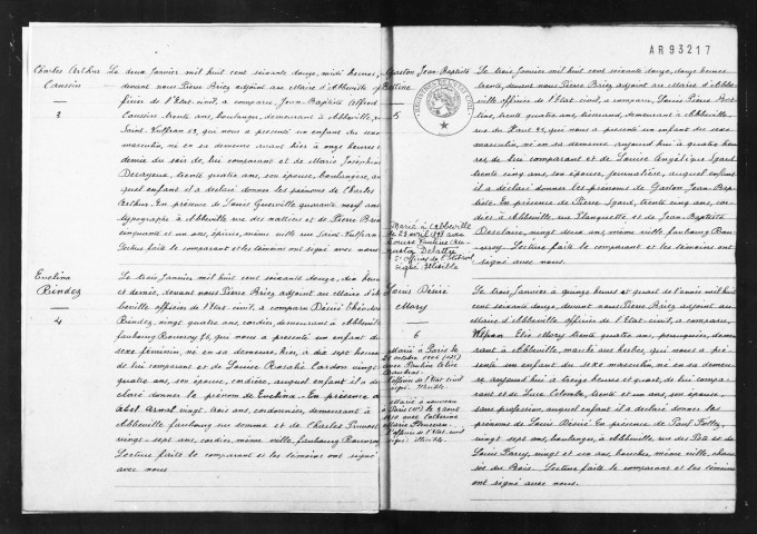 Abbeville : naissances, mariages, décès