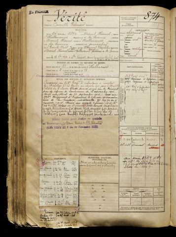 Vérité, Camille Edouard, né le 24 mai 1892 à Airaines (Somme), classe 1912, matricule n° 874, Bureau de recrutement d'Abbeville