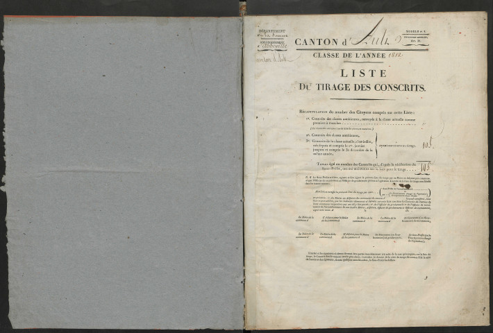 Tirage au sort (arrondissement d'Abbeville, y compris les cantons littoraux d'Ault, Rue et Saint-Valery-sur-Somme) de l'année 1812