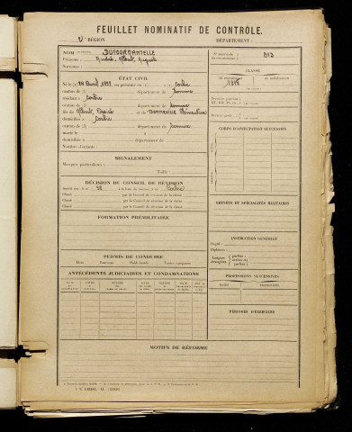 Dufourmantelle, André Albert Auguste, né le 24 avril 1898 à Corbie (Somme), classe 1918, matricule n° 213, Bureau de recrutement d'Amiens