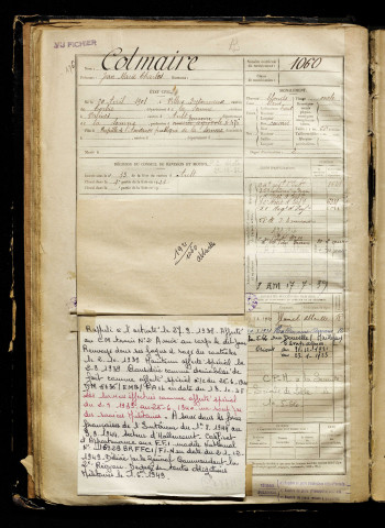 Colmaire, Jean Marie Charles, né le 20 avril 1901 à Villers-Bretonneux (Somme), classe 1921, matricule n° 1060, Bureau de recrutement d'Abbeville