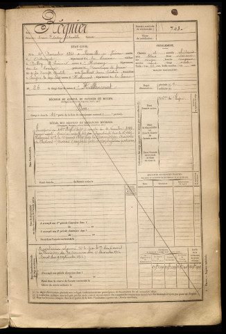 Régnier, Marie Joseph Martin Anatole, né le 11 novembre 1868 à Forceville-en-Vimeu (Somme), classe 1888, matricule n° 743, Bureau de recrutement d'Abbeville
