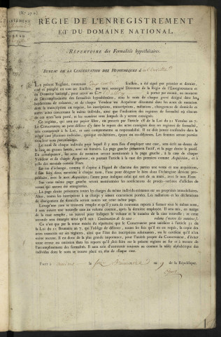 Répertoire des formalités hypothécaires, du 19 pluviôse an IX au 16 germinal an IX, registre n° 023 (Abbeville)