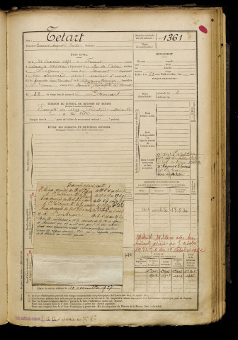 Tetart, Edouard Auguste Emile, né le 21 octobre 1878 à Frévent (Pas-de-Calais), classe 1898, matricule n° 1361, Bureau de recrutement d'Abbeville
