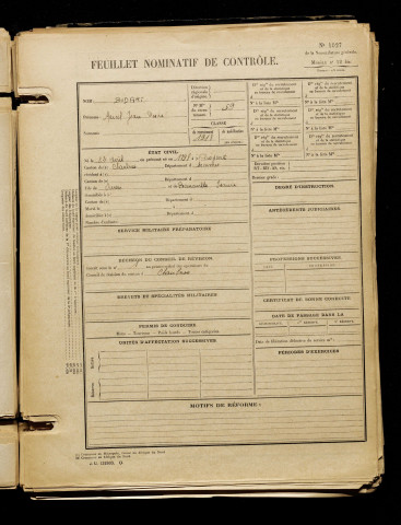 Bidart, Marcel Jean Désiré, né le 22 avril 1898 à Proyart (Somme), classe 1918, matricule n° 59, Bureau de recrutement de Péronne