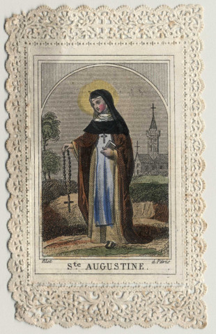 Image pieuse dentelle. Sainte Augustine, fête le 24 décembre