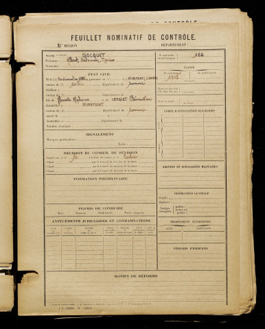Bocquet, Albert Salomon Marius, né le 30 décembre 1898 à Ribemont-sur-Ancre (Somme), classe 1918, matricule n° 166, Bureau de recrutement d'Amiens