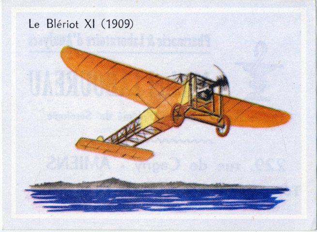 Image publicitaire pour les pharmacie et laboratoire d'analyses Michel Laboureau à Amiens : "Le Blériot XI (1909)"