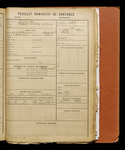 Dulin, Robert Pierre Léopold, né le 12 septembre 1897 à Longpré-les-Corps-Saints (Somme), classe 1917, matricule n° 467, Bureau de recrutement d'Abbeville