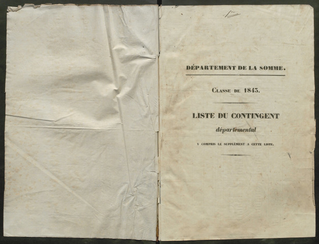 Liste du contingent (ensemble du département) de l'année 1843