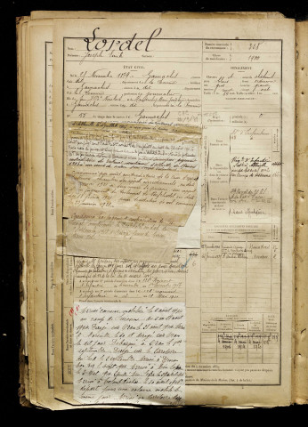 Lordel, Joseph Emile, né le 25 novembre 1879 à Gamaches (Somme), classe 1899, matricule n° 308, Bureau de recrutement d'Abbeville
